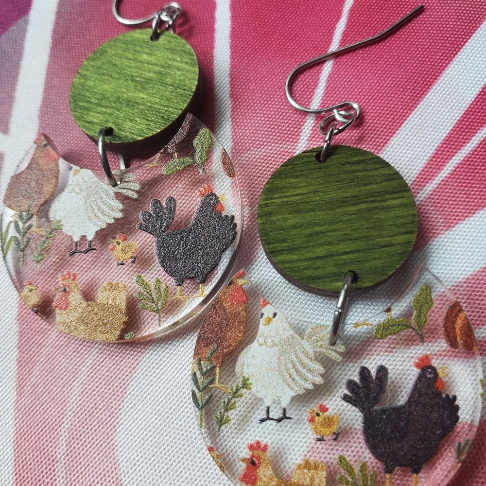 🐔 Chicken friends two-piece circular drop earrings 💚 - Picture 8 of 8